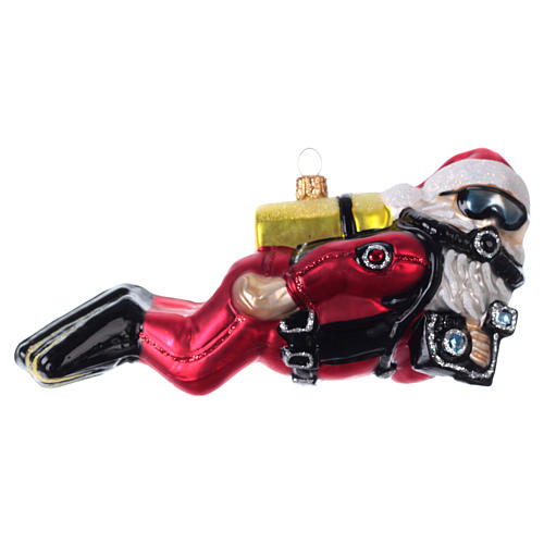 Decorazione Natalizia Babbo Natale In Vetro Con Cappello Rosso Glitterato – 12 Cm, Con Cordino Argento, Ornamento Per Albero Di Natale