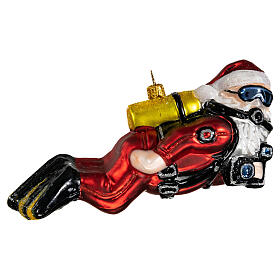 Diving Santa Claus, blown glass Christmas ornament