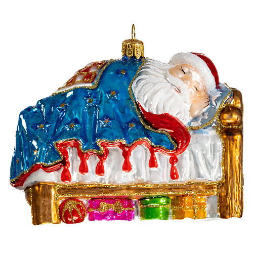 Short winter nap of Santa Claus, blown glass Christmas ornament 1
