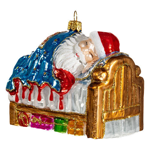 Short winter nap of Santa Claus, blown glass Christmas ornament 3