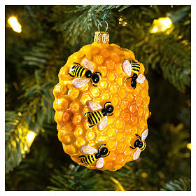 Blown glass Christmas ornament, beehive
