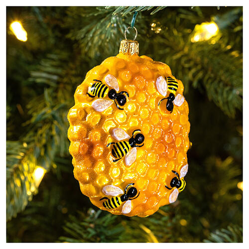Blown glass Christmas ornament, beehive 2