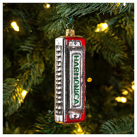 Blown glass Christmas ornament, harmonica