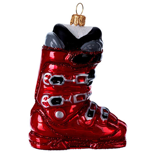 Blown glass Christmas ornament, ski boots 1
