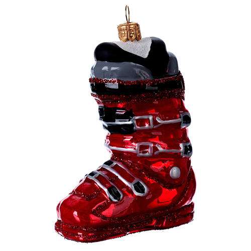 Blown glass Christmas ornament, ski boots 3