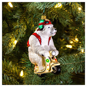 Oso polar en la moto Vespa decoración vidrio soplado Árbol Navidad