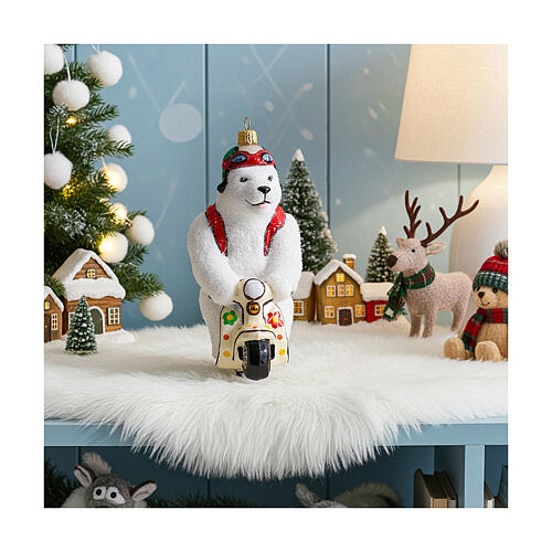 Orso polare sulla Vespa decorazione vetro soffiato Albero Natale 2