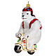 Blown glass Christmas ornament, polar bear on a Vespa s3