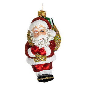 Père Noël avec sac de cadeaux décoration verre soufflé Sapin de Noël
