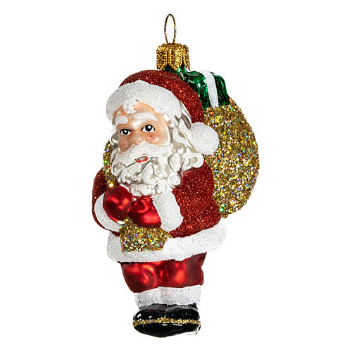 Pai Natal com saco de presentes adorno vidro soprado Árvore Natal 3