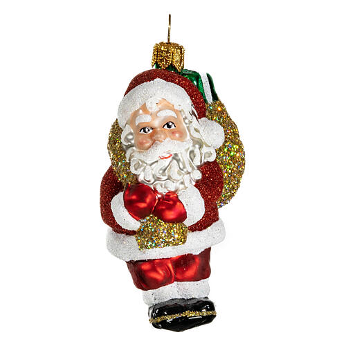 Blown glass Christmas ornament, Santa Claus with gift bag 1