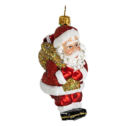 Blown glass Christmas ornament, Santa Claus with gift bag 4