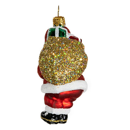 Blown glass Christmas ornament, Santa Claus with gift bag 5