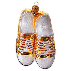 Blown glass Christmas ornament, yellow sneakers