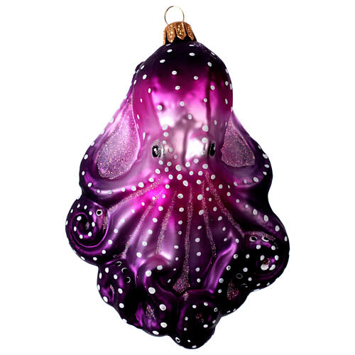 Violetter Oktopus, Weihnachtsbaumschmuck aus mundgeblasenem Glas 1