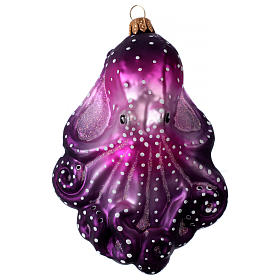 Blown glass Christmas ornament, purple octopus
