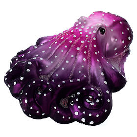 Blown glass Christmas ornament, purple octopus