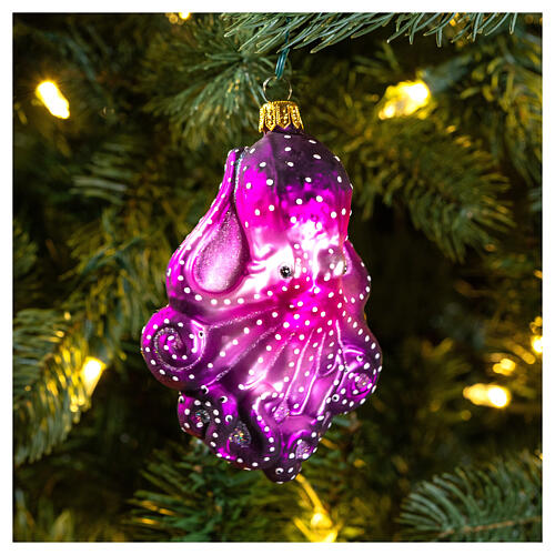 Blown glass Christmas ornament, purple octopus 2