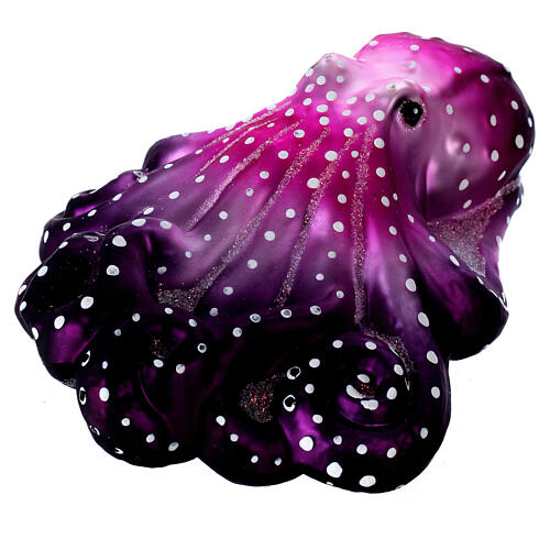 Blown glass Christmas ornament, purple octopus 3