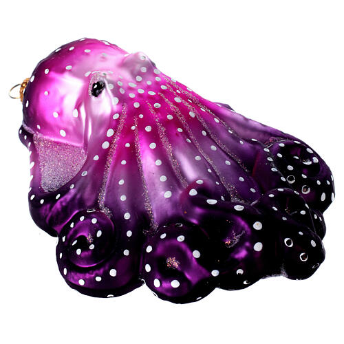 Blown glass Christmas ornament, purple octopus 5