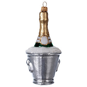 Eiskübel mit Champagner, Weihnachtsbaumschmuck aus mundgeblasenem Glas