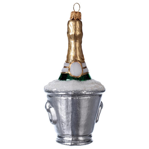 Eiskübel mit Champagner, Weihnachtsbaumschmuck aus mundgeblasenem Glas 2