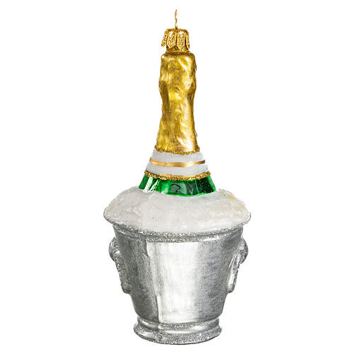 Blown glass Christmas ornament, ice bucket with Champagne 5