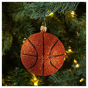 Blown glass Christmas ornament, basketball