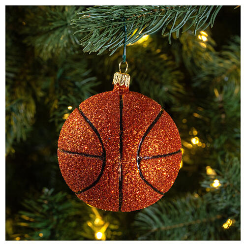 Blown glass Christmas ornament, basketball 2