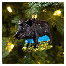 Blown glass Christmas ornament, boar