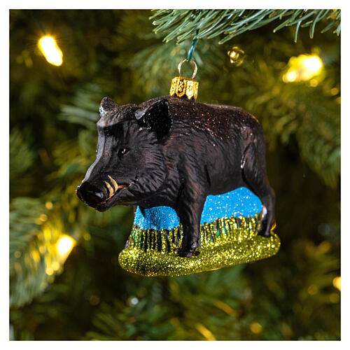 Blown glass Christmas ornament, boar 2