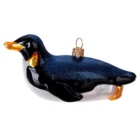 Pingouin en traineau décoration verre soufflé sapin de Noël