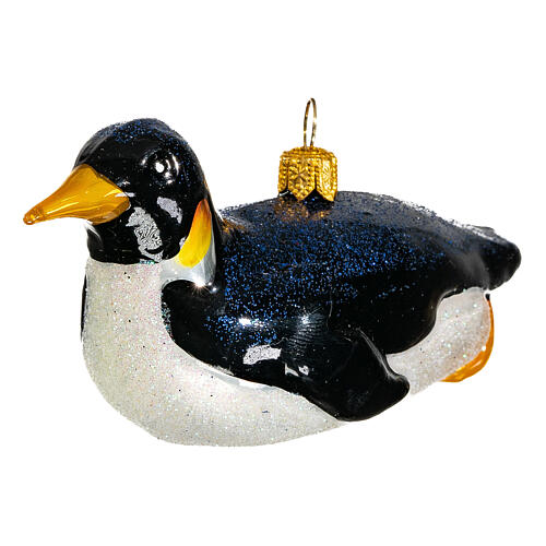 Pingouin en traineau décoration verre soufflé sapin de Noël 3