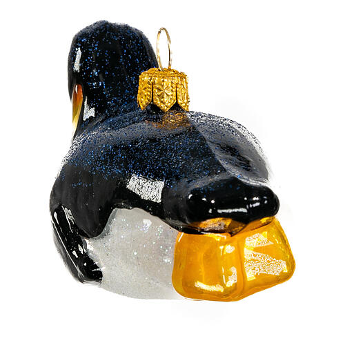 Blown glass Christmas ornament, penguin sledding 5