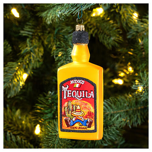 Blown glass Christmas ornament, Tequila bottle 2