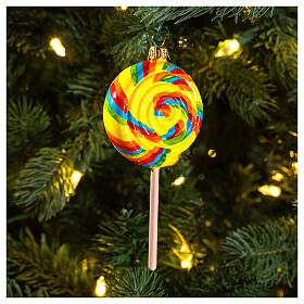 Bunter Lollipop, Weihnachtsbaumschmuck aus mundgeblasenem Glas