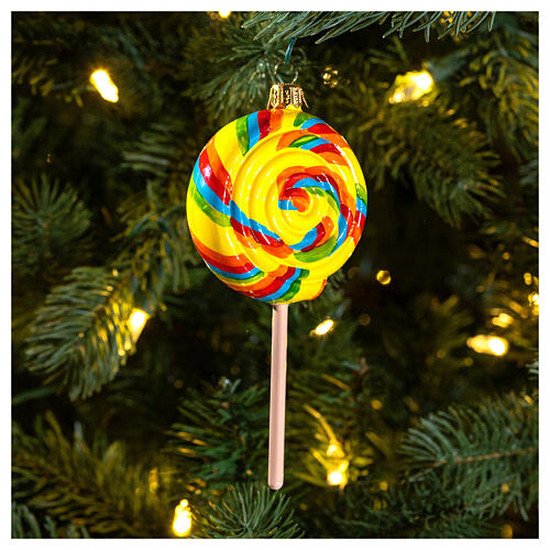 Blown glass Christmas ornament, colorful lollipop 2