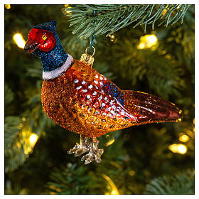Blown glass Christmas ornament, pheasant