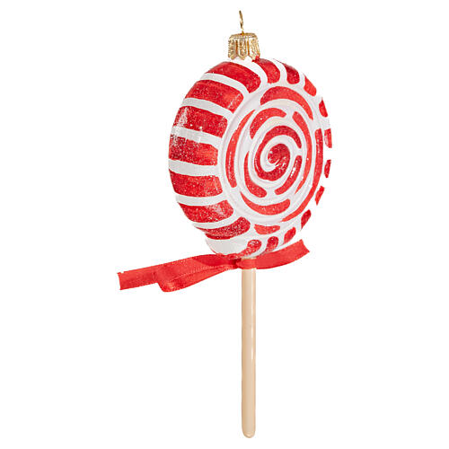 Blown glass Christmas ornament, red and white lollipop 4