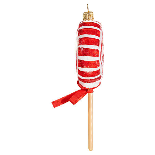 Blown glass Christmas ornament, red and white lollipop 5
