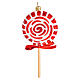 Blown glass Christmas ornament, red and white lollipop s1