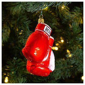 Blown glass Christmas ornament, boxing gloves