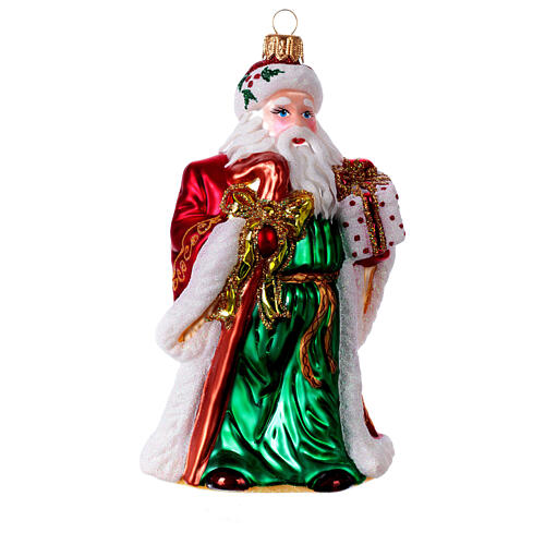 Blown glass Christmas ornament, Santa with gifts 1