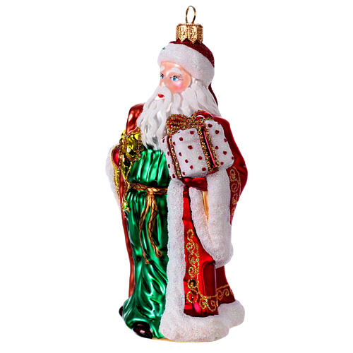 Blown glass Christmas ornament, Santa with gifts 3