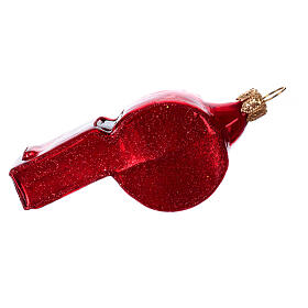 Blown glass Christmas ornament, red whistle