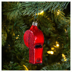 Blown glass Christmas ornament, red whistle