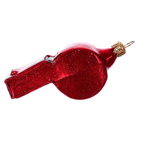 Blown glass Christmas ornament, red whistle 1