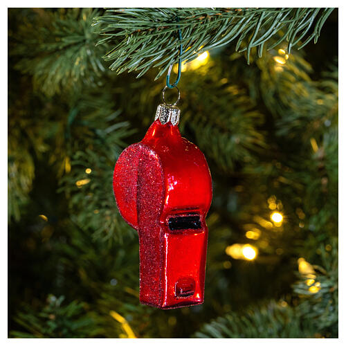 Blown glass Christmas ornament, red whistle 2