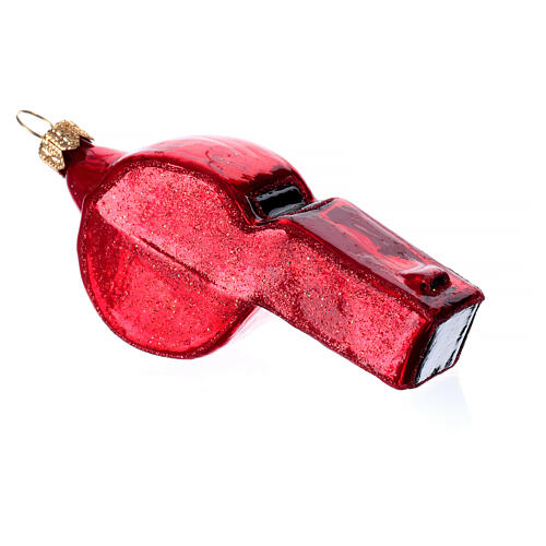 Blown glass Christmas ornament, red whistle 3