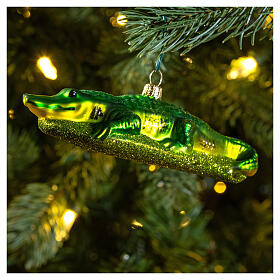 Blown glass Christmas ornament, alligator